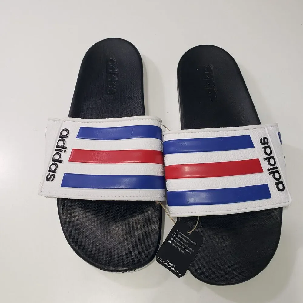 NEW Adidas Men's Adilette Adjustable Comfort Sandals, Red White Blue, Size 10